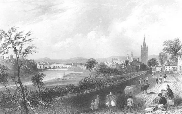 Scotland DUMFRIES Queen of South River Nith ~ 1840 Bartlett Art Print Engraving