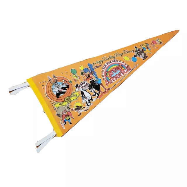 Vintage WB Bugs Bunny 1990 Looney Tunes Six Flags Pennant Flag Taz Road Runner