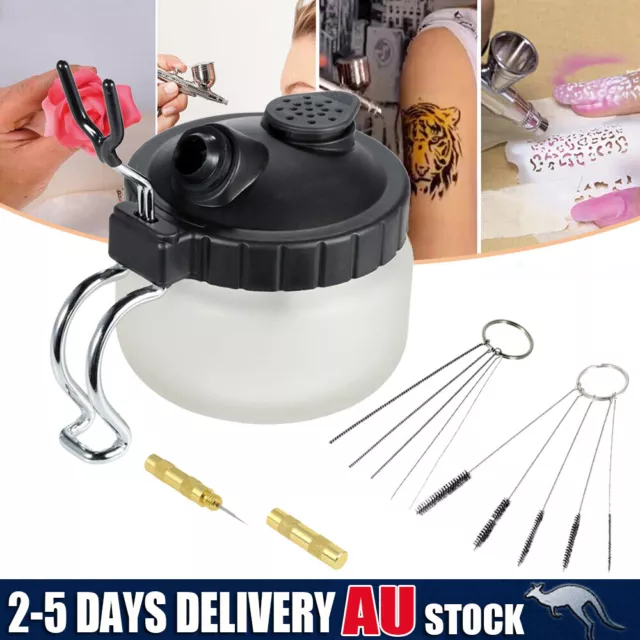 304ml Airbrush Cleaner Cleaning Jar Pot Airbrush Stand Needle Nozzle Brush Set