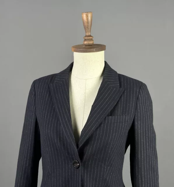 Women PESERICO Navy Blue Striped Two Button Classic Blazer Jacket Size 42 2