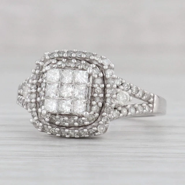 0.62ctw Diamant Verlobungsring 10k Weißgold Größe 7 Prinzessin Halo