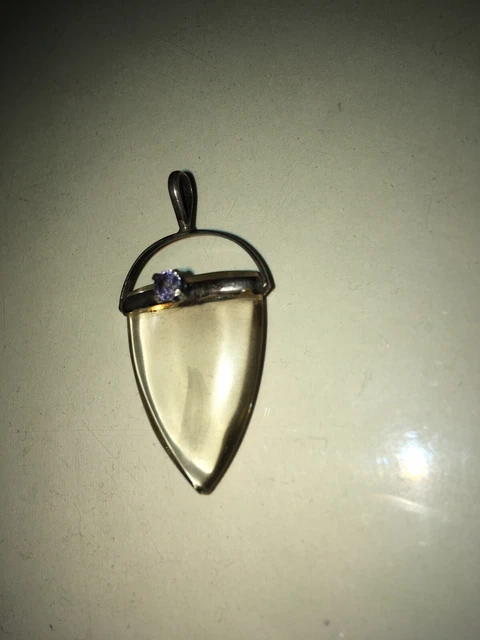 silver RARE pendant women crystal Pendant amethyst Quartz .925 Silver Tear Drop