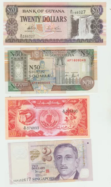 Guyana, Somalia, Sudan, Singapur Geldscheine Banknoten Lot