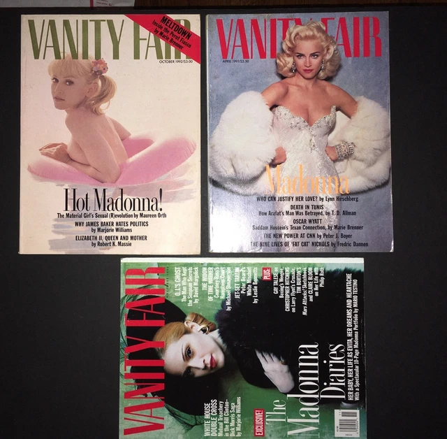 Lot of 3 Vanity Fair Magazines; MADONNA COVERS April 1991, Oct 1992, Nov 1996 Lot of 3 Vanity Fair Magazines; MADONNA COVERS April 1991, Oct 1992, Nov 1996