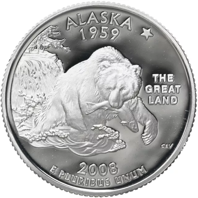 2008 S State Quarter Alaska Gem Proof Deep Cameo 90% Silver US Coin