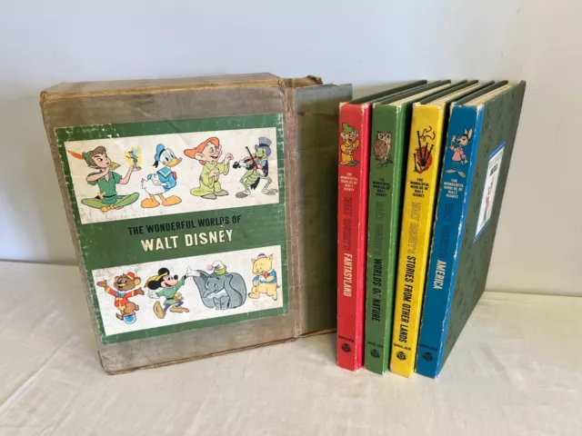 Disney Vintage 4 Book Set 1965 The Wonderful Worlds of Walt Disney Original Box