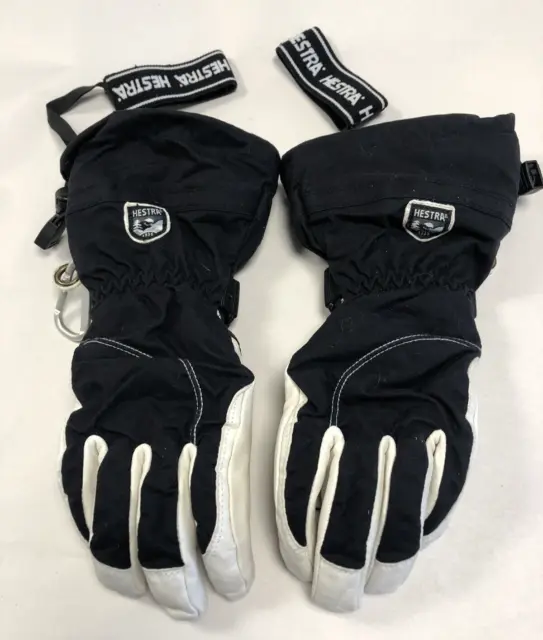 Hestra Women’s Heli Ski 5 Finger Black / White Leather Palm Ski Gloves , Size 8