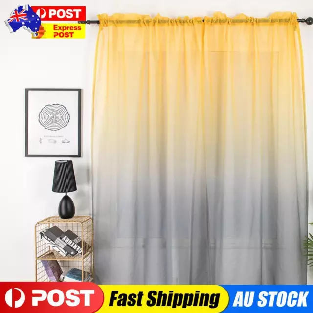 Gradient Window Tulle Curtains for Living Room Sheer Drapes (Yellow Grey)