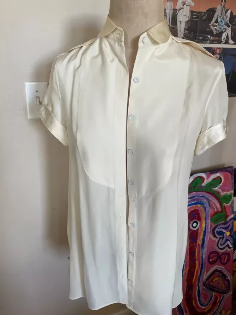 Rag & Bone Tunic Blouse Top Women Size 0 Cream Silk Short Sleeve Button Up Shirt