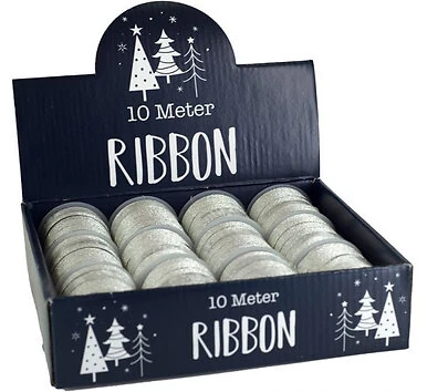 10m Roll Of Silver Glitter Ribbon by north pole