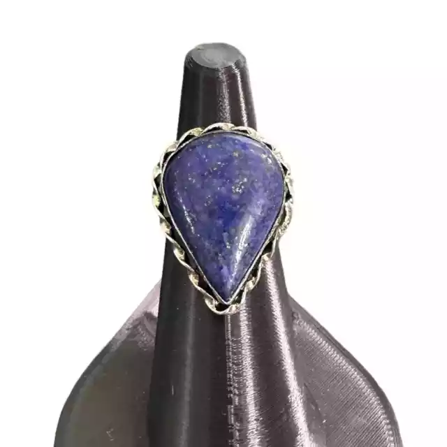 Lapis lazuli teardrop semi-precious gemstone ring sterling silver plated 7