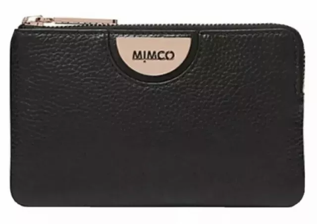 MIMCO Wallet Black Pouch Echo Leather Bag Purse BNWT Rose Gold Hardware Dust Bag