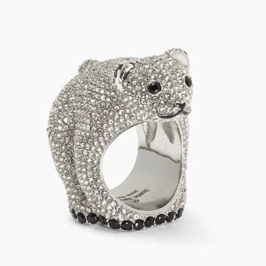 Kate Spade Pave Arctic Friends Polar Bear Statement Ring Size 7 Rhinestones New