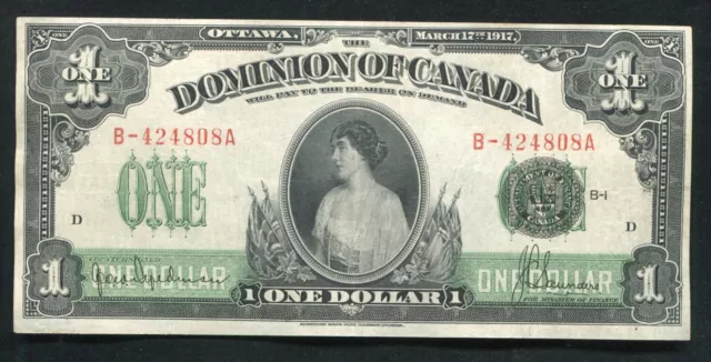 DC-23c 1917 $1 ONE DOLLAR DOMINION OF CANADA BANKNOTE EXTREMELY FINE