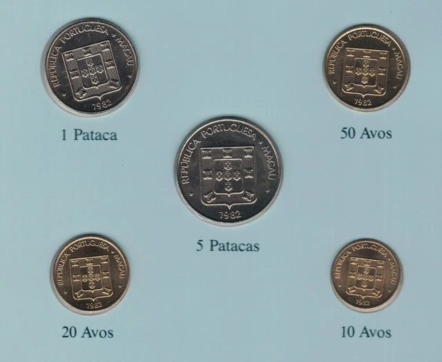 Macao Macau 5 Dif Unc Coins Set 0,10 - 5 Patacas 1982 Year Fdc