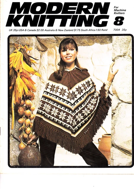 Moderno tejido para tejer a máquina 8 patrones libro feria isla 7004 vintage 1974