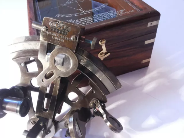 Antique Brass Sextant German Marine Sextant 4 Inch With Wooden Box 3