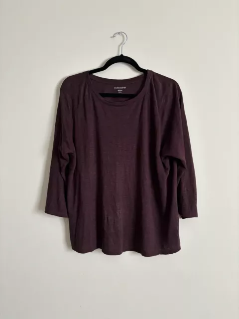 Eileen Fisher linen 3/4 long sleeve top purple relaxed oversized Sz Medium