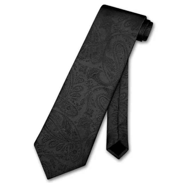 Vesuvio Napoli NeckTie BLACK Color Paisley Design Mens Neck Tie