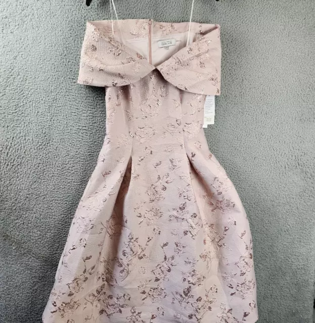 Teri Jon By Rickie Freeman Floral Jacquard Dress Womens 4 Blush Zip Back Closure