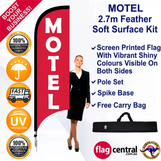 MOTEL Red 2.7m Feather Flag/Banner Kit with Spike *Promotional *Waterproof