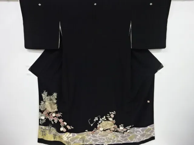 5928594: Japanese Kimono / Vintage Tomesode / Kinsai / Floral Plants & Cranes /