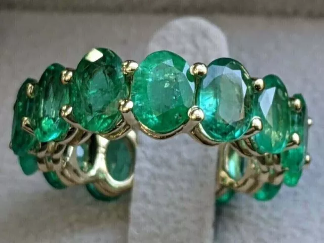 4Ct Oval Cut Lab Created Green Emerald Eternity Band Ring 14K Yellow Gold Plated