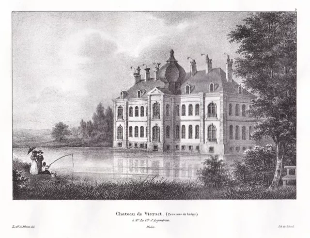 Vierset-Barse Wallonien Schloss Chateau Lithographie Cloet Belgique Belgien