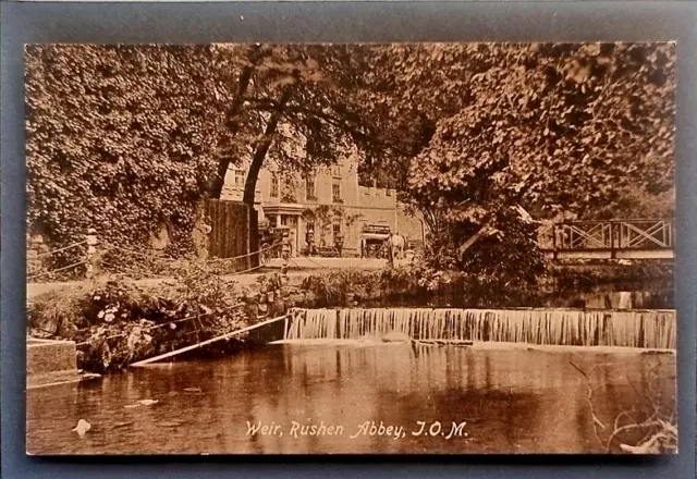 Isle Of Man Postcard C1910 Manx Weir Rushen Abbey Hotel Carriages