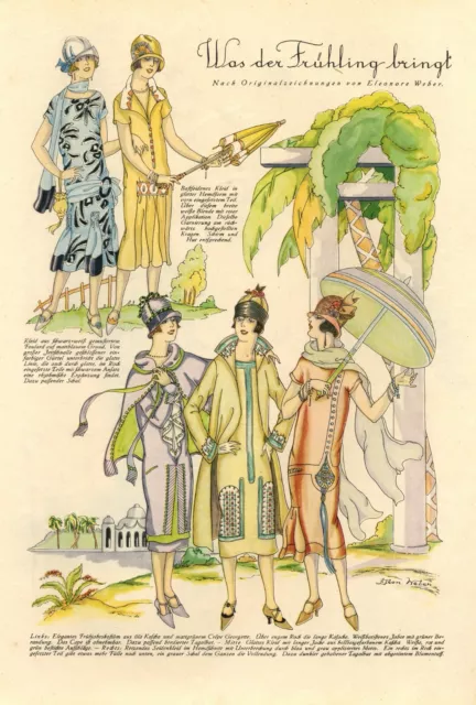 Frühjahrsmode 1925 XL Kunstdruck v. Eleonore Weber Modedesign 20er Jahre Mode +