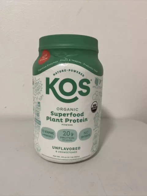 KOS Organic Plant Protein Unflavored & Unsweetened 34oz 2.1 Lb Exp 08/2025