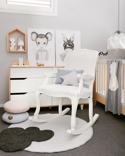 Baby Nursing Wooden Rocking Chair - White Arm Chair Rocker-Feeding Nursery Glide