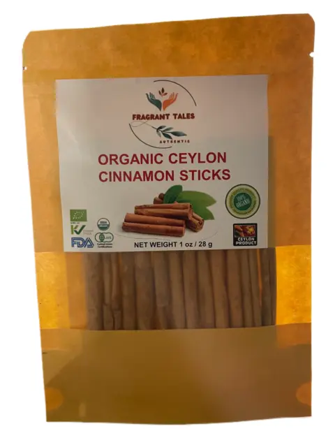 Ceylon Organic Cinnamon Sticks, 4", ALBA. Origin Sri Lanka : 1 Oz, 28g