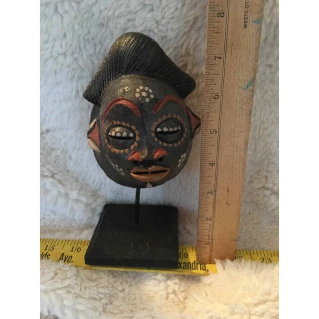 Mask Wood Custom Stand South African Art Approximately 8 1/4“ Height With Stand