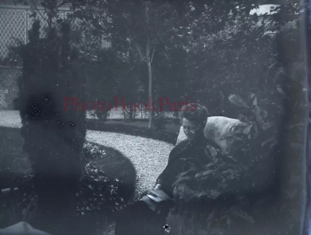 Woman in the Garden c1930 Photo NEGATIVE Stereo Glass Plate Vintage V33L25n13