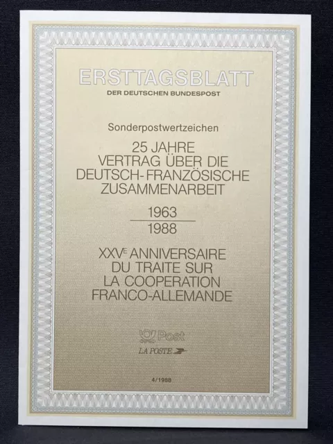 25 Jahre Deutsch-Französiche Zusammenarbeit 1963/1988 Ersttagsblatt 4/1988