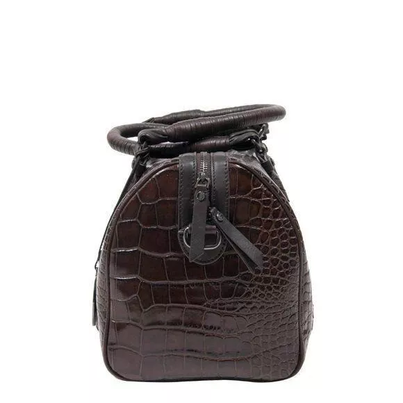 Elie Tahari Womens Natalie Satenal Handbag Brown Embossed Crocodile Stamped 2