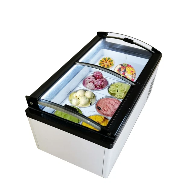 Vaseni  Commercial Hard Gelato Ice Cream Showcase with 6 Round Storage Basket