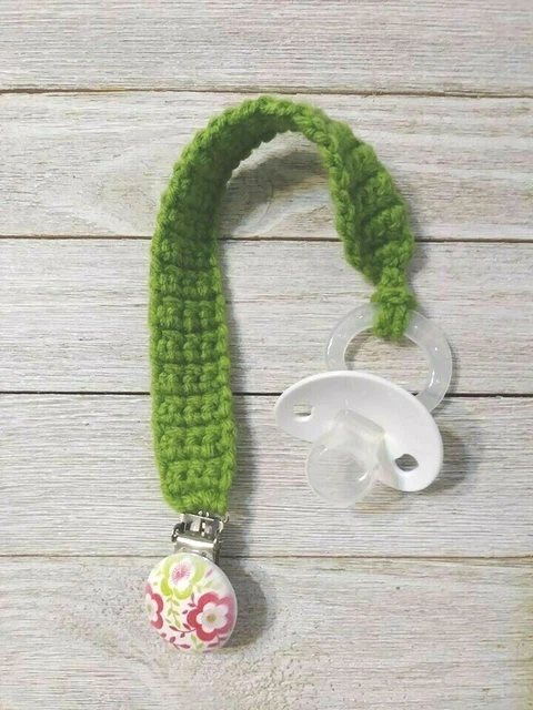 baby crochet pacifier clip strap dummy holder green flower  handmade new