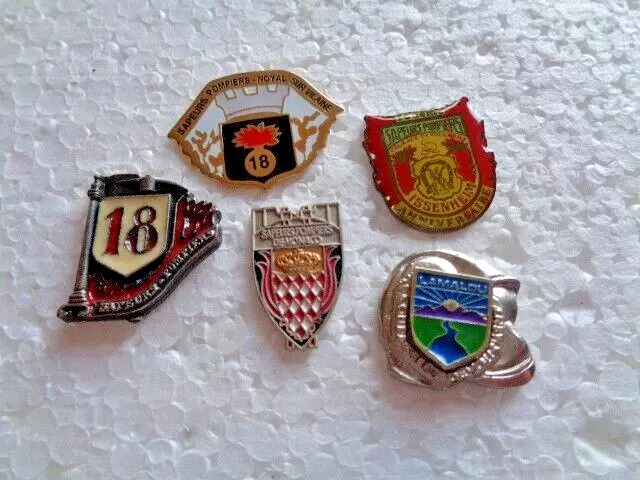 Job lot of 5 Fire shields Fire brigade related metal lapel pins