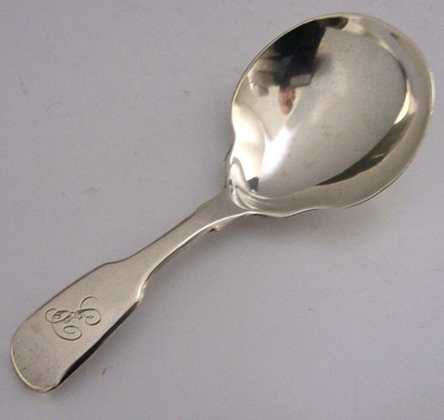 English Victorian Sterling Silver Fiddle Pattern Caddy Spoon 1839 Antique