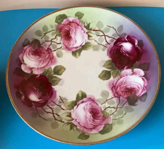 Vintage Hanpainted O & EG Royal Austria Rose Plate