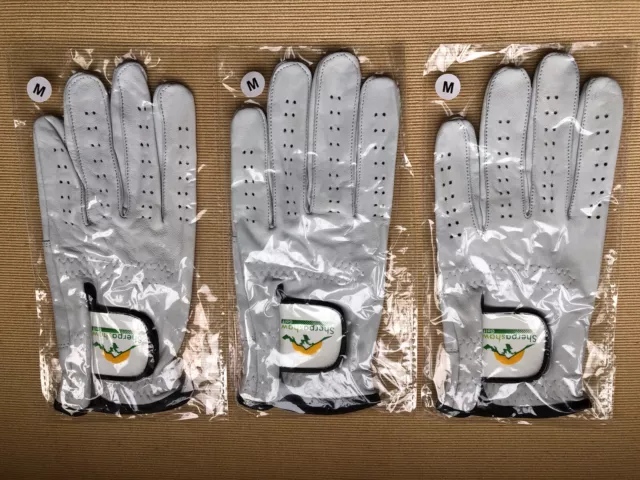 3-Pack Men’s Cabretta Leather Golf Glove - MEDIUM for Right Handed Golfer -White