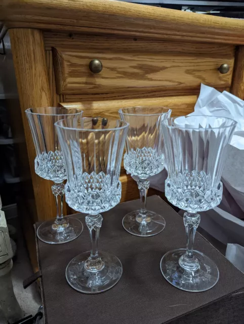 Set of 4 Vintage Cristal D'Arques-Durand Longchamp Crystal Wine Glasses 7.25”