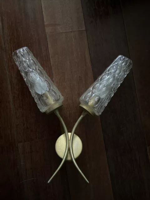 Applique double en Métal Doré Et tulipes en verre vintage années 50/60