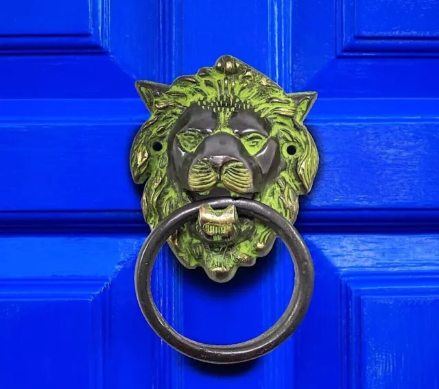 Vintage Lion Head Antique Look Door Knocker Gate Bell Hanging Brass House Décor.