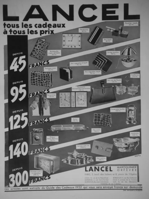 Publicité Presse 1931 Lancel A Tous Les Prix Maroquinier Orfèvre - Advertising
