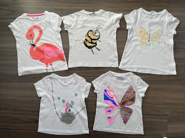 Girls White T Shirt Bundle - Age 4-5 Years - M&S, H&M, F+F x5 items!