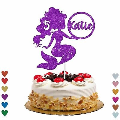Personalizzato Ragazze Compleanno SIRENA cake topper Glitter Festa arredamento di qualsiasi nome età