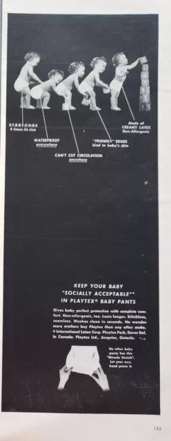 1954 Playtex Baby Pants Stretches Waterproof Friendly Edges Vtg Print Ad